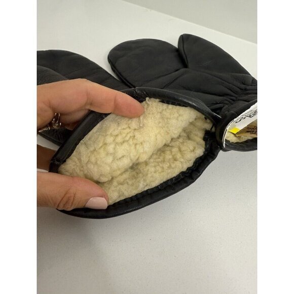 Black Leather Mittens - Picture 2 of 5